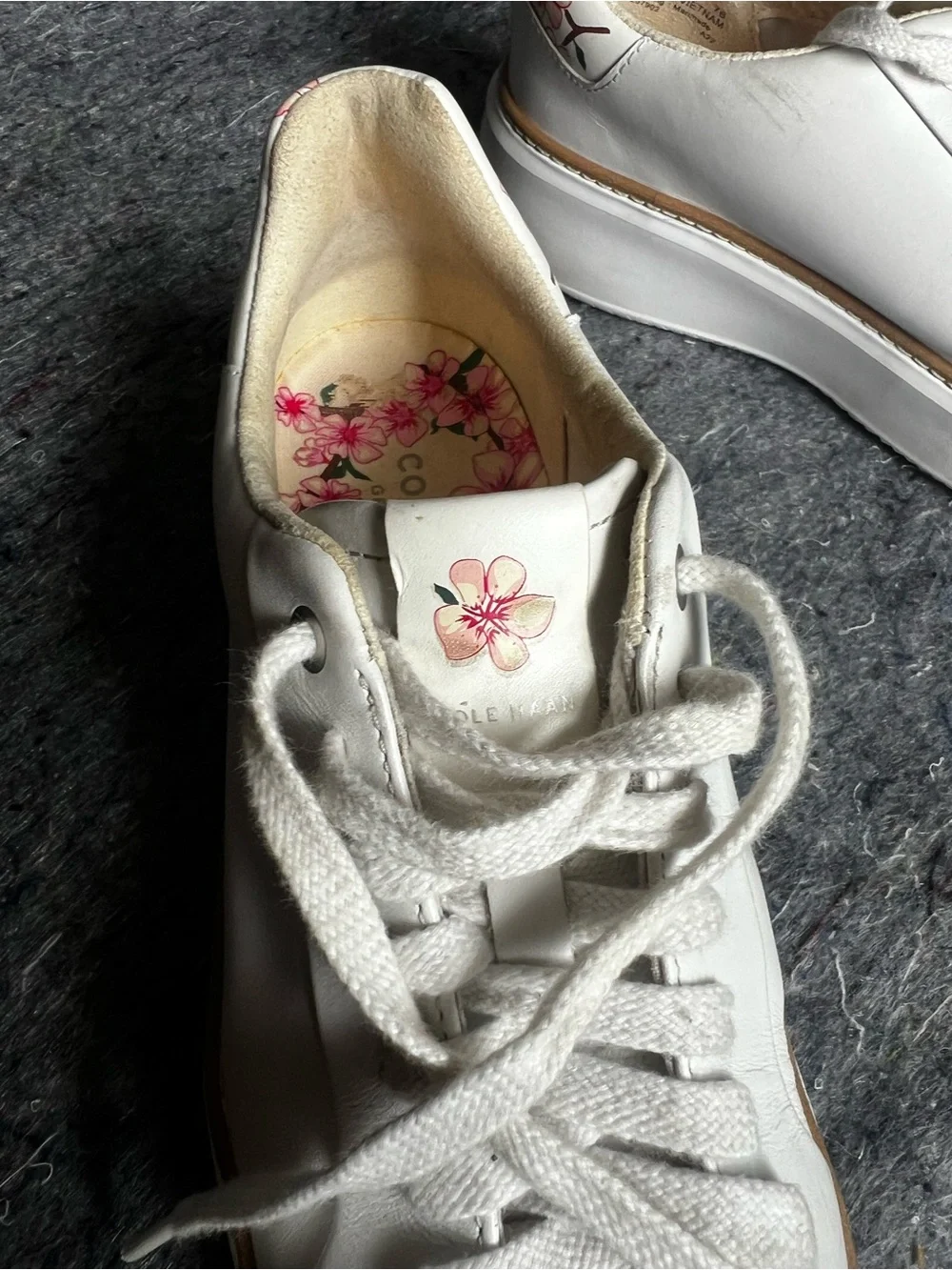 Cole Haan White Leather Platform Sneakers with Tan Trim